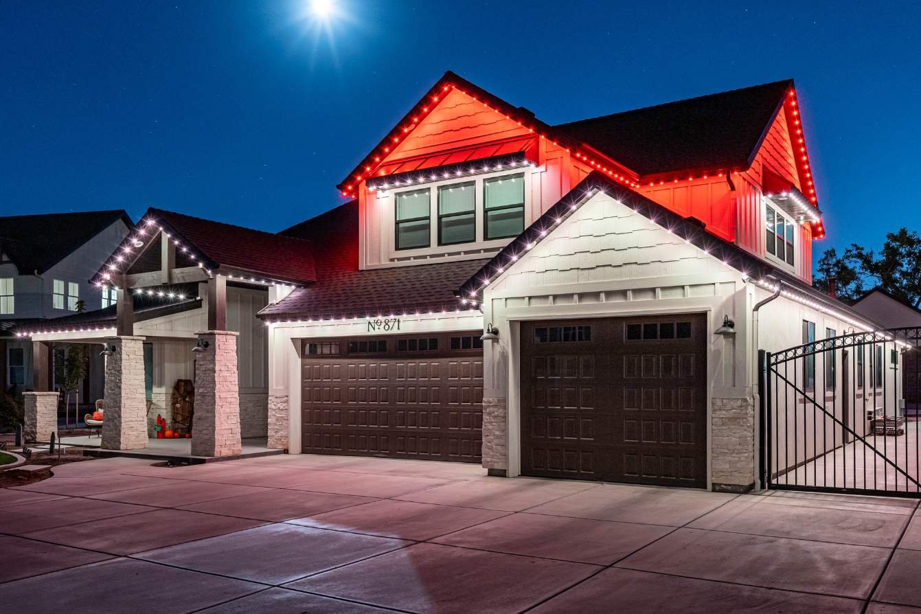 Home lit in team colors for game day